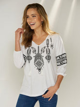 VENCA 3/4 SLEEVE T - SHIRT WITH EMBOSSED PRINT - SMgarment's